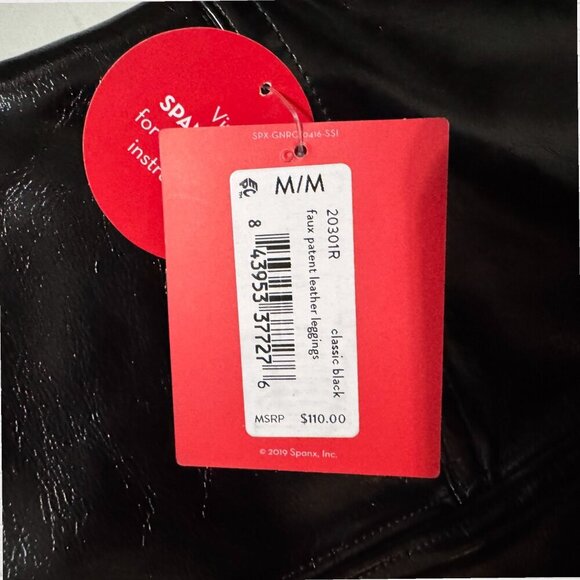 NWT SPANX Faux Patent Leather Black Shiny Leggings Regular Length Style 20301R - Picture 2 of 10
